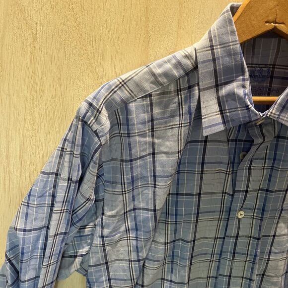 NEW no tags Bugatchi Men’s Classic Fit Blue White Plaid Check Shirt Size Large - Picture 3 of 7